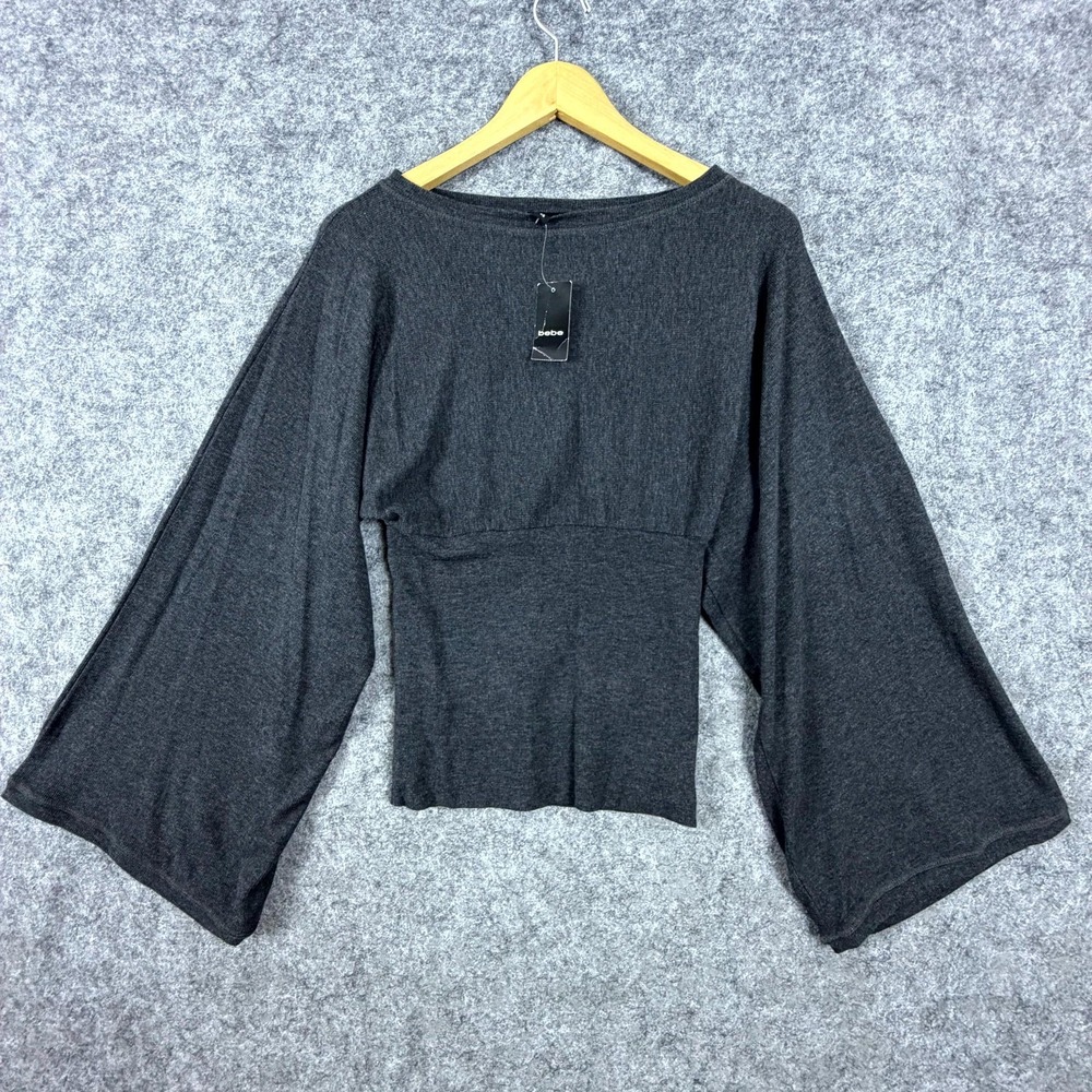 Bebe Urban Gothic Fairy Rib Knit Kimono Sleeve Sweater Womens XS Charcoal Witchy